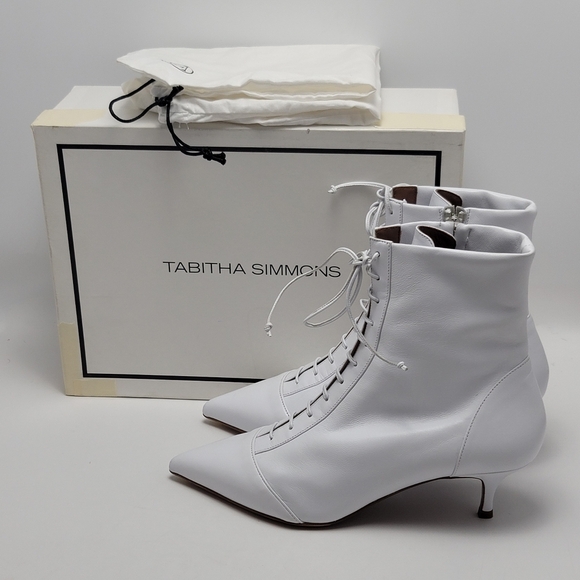 Tabitha Simmons Emmet Lace Up White Leather Ankle Pointed Toes Boots Size 39 - Picture 2 of 12